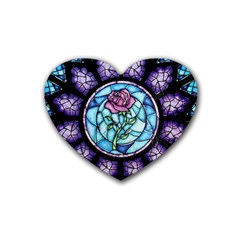 Cathedral Rosette Stained Glass Beauty And The Beast Rubber Coaster (heart)