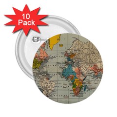 Vintage World Map 2 25  Buttons (10 Pack) 