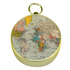 Vintage World Map Gold Compasses by Cowasu