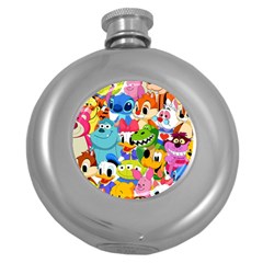 Illustration Cartoon Character Animal Cute Round Hip Flask (5 Oz)