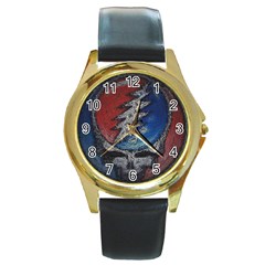 Grateful Dead Logo Round Gold Metal Watch