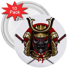 Samurai Katana Warrior 3  Buttons (10 Pack) 