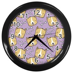 Corgi Pattern Wall Clock (black)