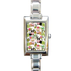 Corgis Hula Pattern Rectangle Italian Charm Watch