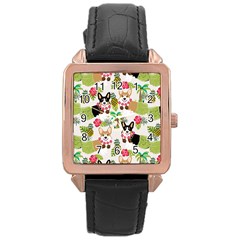 Corgis Hula Pattern Rose Gold Leather Watch  by Cowasu