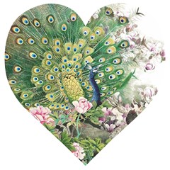 Peafowl Peacock Feather-beautiful Wooden Puzzle Heart by Cowasu