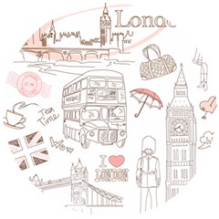 London-paris-drawing-vector-london-comics Wooden Puzzle Round