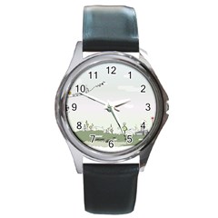 Abstract-background-children Round Metal Watch