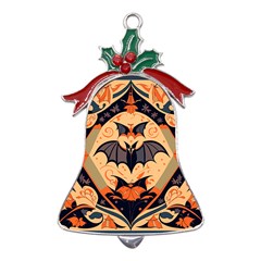 Bat Pattern Metal Holly Leaf Bell Ornament by Valentinaart