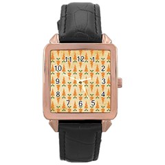Patter-carrot-pattern-carrot-print Rose Gold Leather Watch 