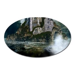 Sea-island-castle-landscape Oval Magnet by Cowasu