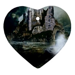 Sea-island-castle-landscape Heart Ornament (two Sides) by Cowasu