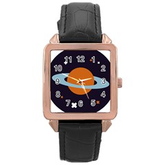 Planet-orbit-universe-star-galaxy Rose Gold Leather Watch  by Cowasu