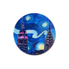 Starry Night In New York Van Gogh Manhattan Chrysler Building And Empire State Building Magnet 3  (round) by Sarkoni