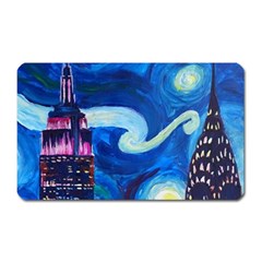 Starry Night In New York Van Gogh Manhattan Chrysler Building And Empire State Building Magnet (rectangular) by Sarkoni