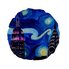 Starry Night In New York Van Gogh Manhattan Chrysler Building And Empire State Building Standard 15  Premium Round Cushions by Sarkoni