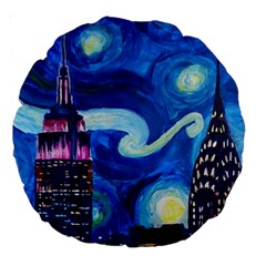 Starry Night In New York Van Gogh Manhattan Chrysler Building And Empire State Building Large 18  Premium Round Cushions