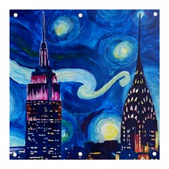 Starry Night In New York Van Gogh Manhattan Chrysler Building And Empire State Building Banner And Sign 3  X 3  by Sarkoni