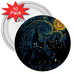 Castle Starry Night Van Gogh Parody 3  Buttons (10 Pack)  by Sarkoni
