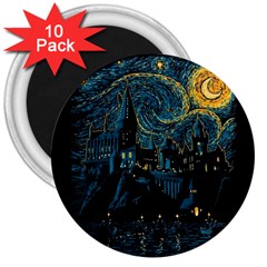 Castle Starry Night Van Gogh Parody 3  Magnets (10 Pack)  by Sarkoni