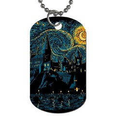 Castle Starry Night Van Gogh Parody Dog Tag (one Side) by Sarkoni