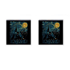 Castle Starry Night Van Gogh Parody Cufflinks (square)