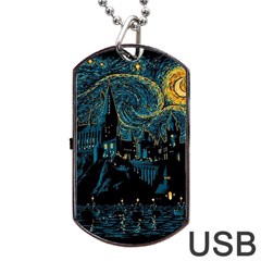 Castle Starry Night Van Gogh Parody Dog Tag Usb Flash (one Side) by Sarkoni