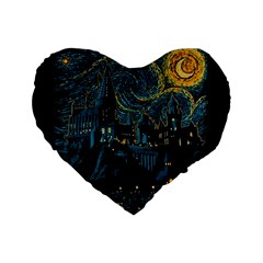 Castle Starry Night Van Gogh Parody Standard 16  Premium Heart Shape Cushions