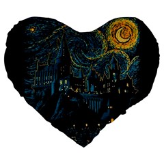 Castle Starry Night Van Gogh Parody Large 19  Premium Flano Heart Shape Cushions by Sarkoni