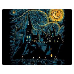 Castle Starry Night Van Gogh Parody Two Sides Premium Plush Fleece Blanket (medium)