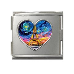 Eiffel Tower Starry Night Print Van Gogh Mega Link Heart Italian Charm (18mm)