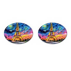 Eiffel Tower Starry Night Print Van Gogh Cufflinks (oval)