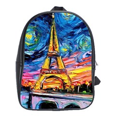 Eiffel Tower Starry Night Print Van Gogh School Bag (large)