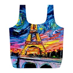 Eiffel Tower Starry Night Print Van Gogh Full Print Recycle Bag (l)