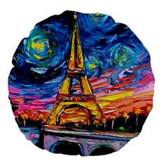 Eiffel Tower Starry Night Print Van Gogh Large 18  Premium Flano Round Cushions