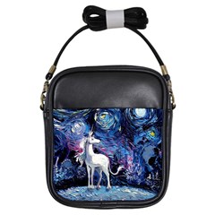 Unicorn Starry Night Print Van Gogh Girls Sling Bag