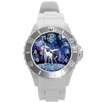 Unicorn Starry Night Print Van Gogh Round Plastic Sport Watch (L) Front