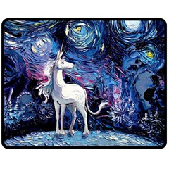 Unicorn Starry Night Print Van Gogh Two Sides Fleece Blanket (medium)