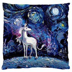 Unicorn Starry Night Print Van Gogh Standard Premium Plush Fleece Cushion Case (one Side)