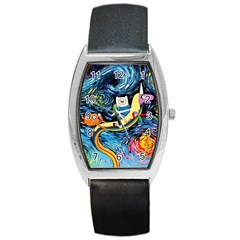 Cartoon Parody  Art Starry Night Van Gogh Barrel Style Metal Watch