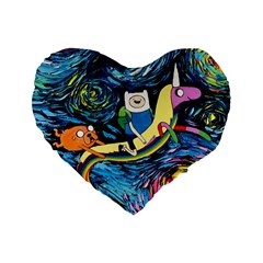 Cartoon Parody  Art Starry Night Van Gogh Standard 16  Premium Heart Shape Cushions