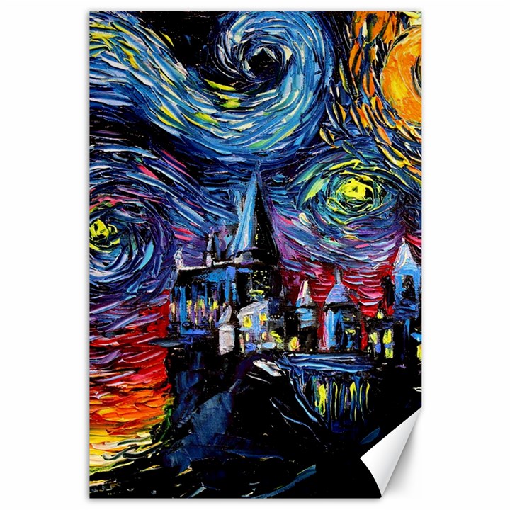 Castle Starry Night Print Van Gogh Parody Canvas 12  x 18 