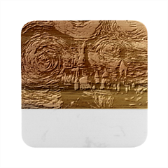 Castle Starry Night Print Van Gogh Parody Marble Wood Coaster (square) by Sarkoni