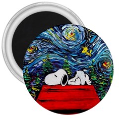 Dog Cartoon Vincent Van Gogh s Starry Night Parody 3  Magnets by Sarkoni