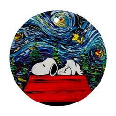 Dog Cartoon Vincent Van Gogh s Starry Night Parody Ornament (round) by Sarkoni
