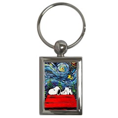 Dog Cartoon Vincent Van Gogh s Starry Night Parody Key Chain (rectangle) by Sarkoni