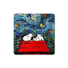 Dog Cartoon Vincent Van Gogh s Starry Night Parody Square Magnet by Sarkoni