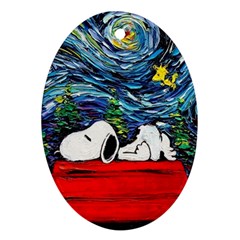 Dog Cartoon Vincent Van Gogh s Starry Night Parody Oval Ornament (two Sides)