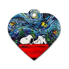 Dog Cartoon Vincent Van Gogh s Starry Night Parody Dog Tag Heart (two Sides) by Sarkoni