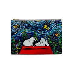 Dog Cartoon Vincent Van Gogh s Starry Night Parody Cosmetic Bag (medium)